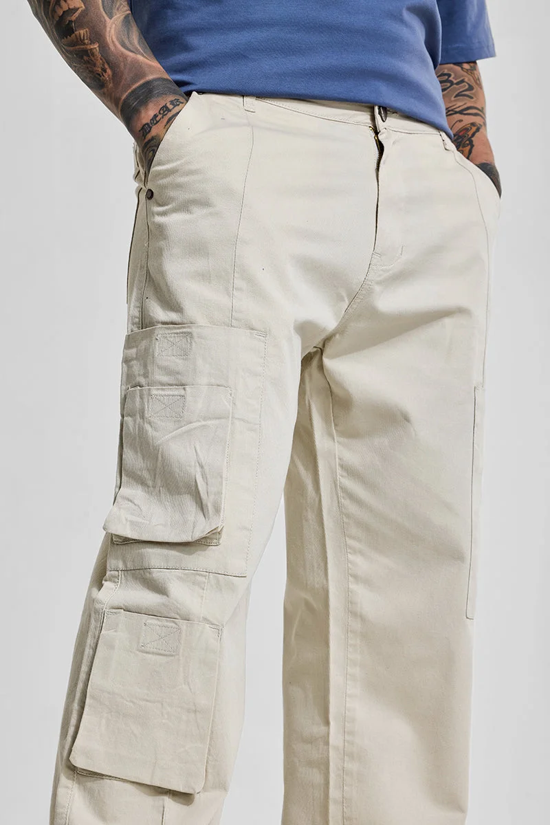 Snitch Cream Cream Relaxed Fit Cargo Pants for Men | Best Price UAE
